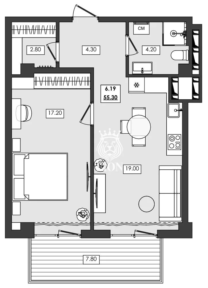 2-к апартаменты 55.3 м² 6 эт., Алушта