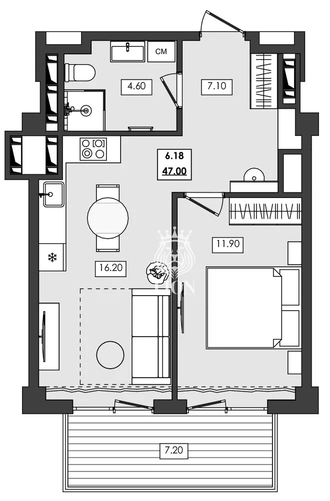 2-к апартаменты 47 м² 6 эт., Алушта
