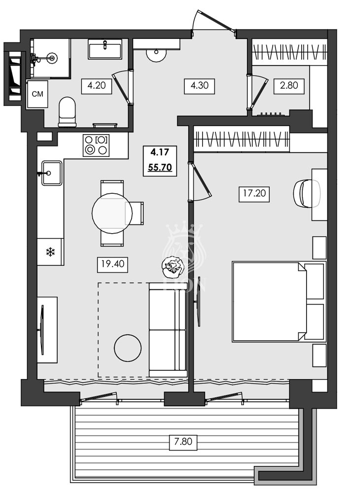 2-к апартаменты 55.7 м² 4 эт., Алушта