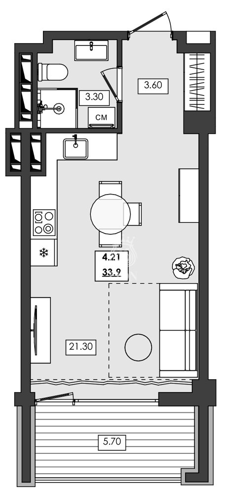 1-к апартаменты 33.9 м² 4 эт., Алушта
