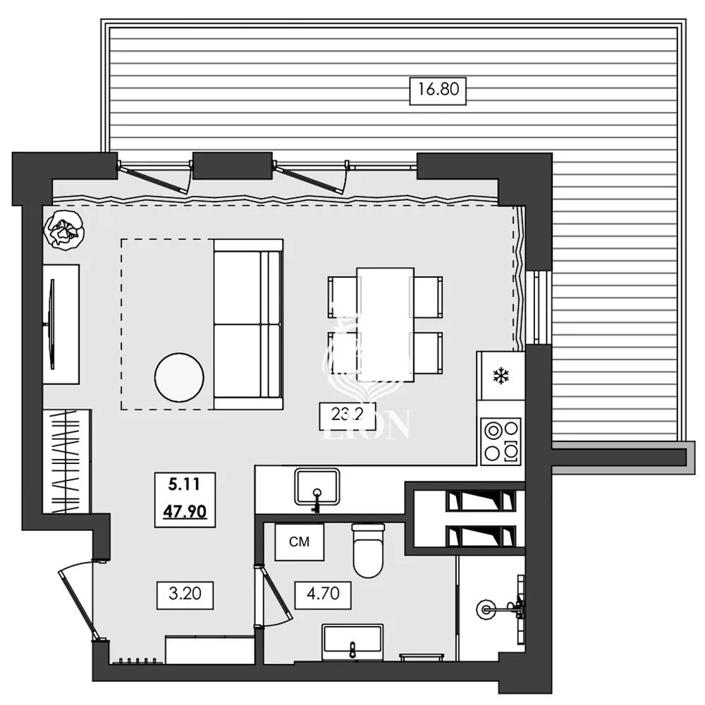 1-к апартаменты 47.9 м² 5 эт., Алушта