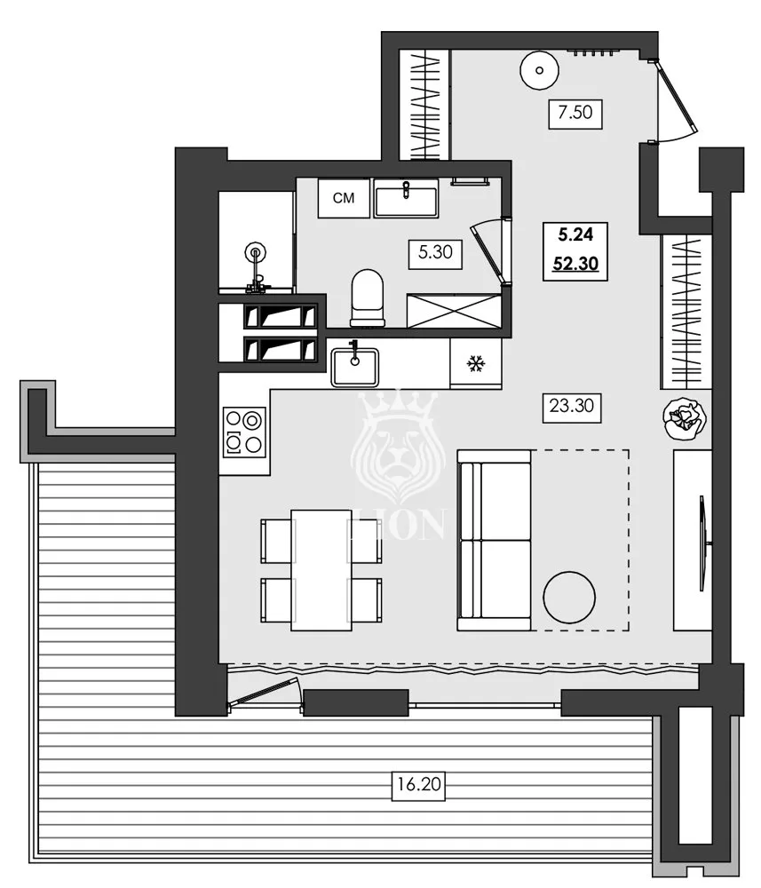 1-к апартаменты 52.3 м² 5 эт., Алушта