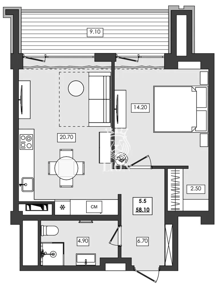 2-к апартаменты 58.1 м² 5 эт., Алушта