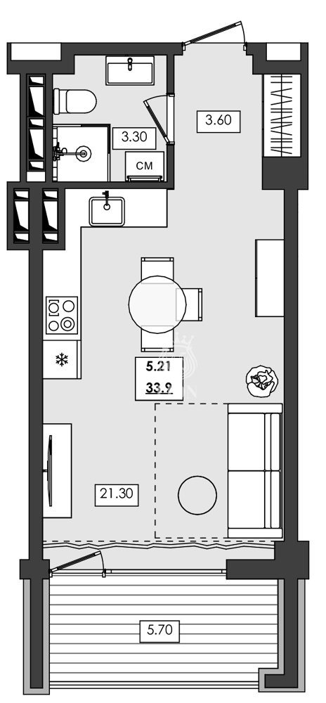 1-к апартаменты 33.9 м² 5 эт., Алушта