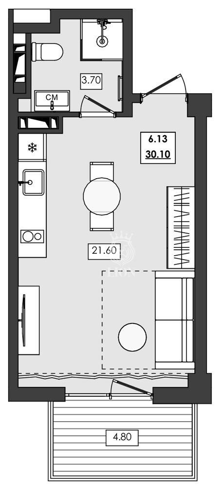 1-к апартаменты 30.1 м² 6 эт., Алушта