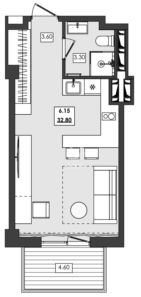 1-к апартаменты 32.8 м² 6 эт., Алушта
