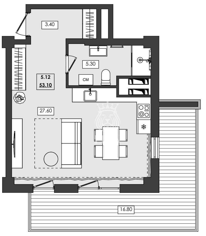 1-к апартаменты 53.1 м² 5 эт., Алушта