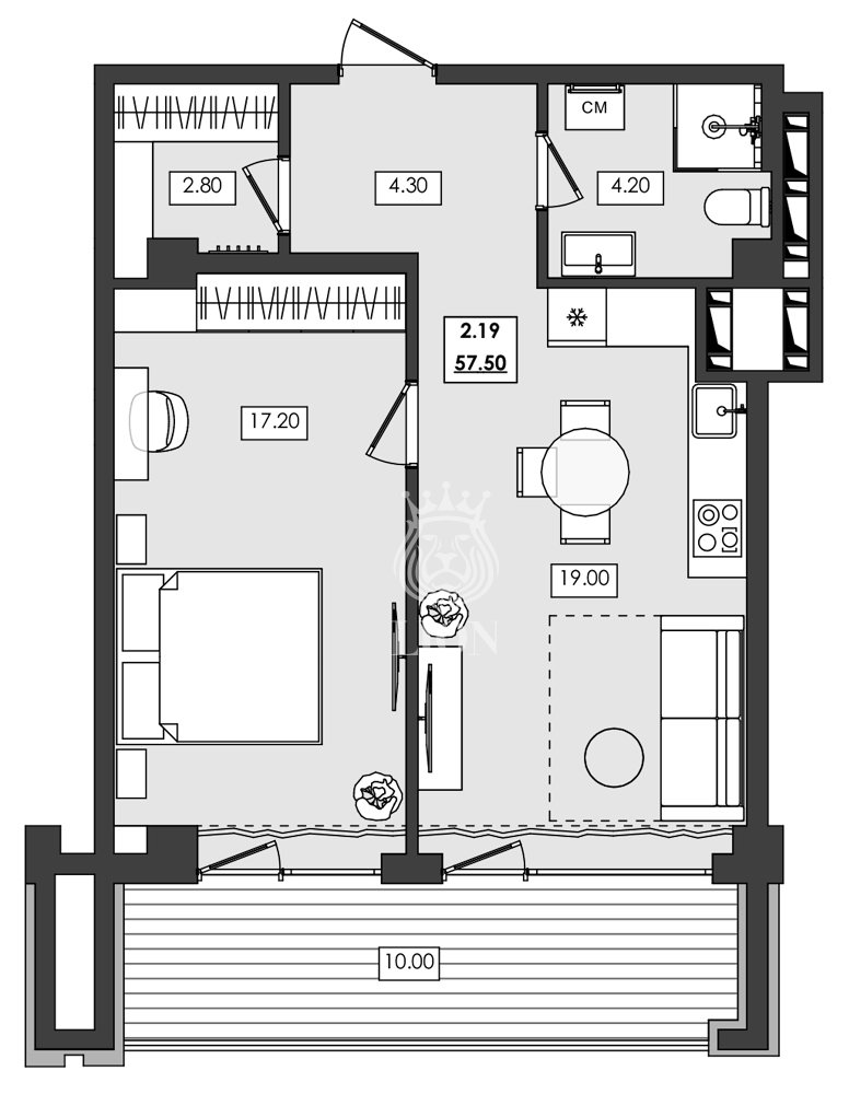 2-к апартаменты 57.5 м² 2 эт., Алушта