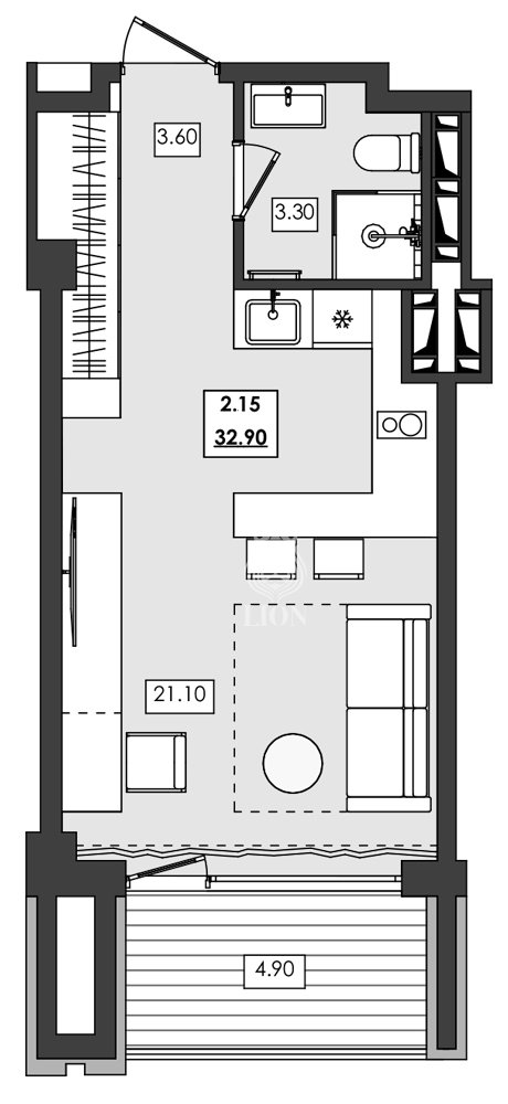 1-к апартаменты 32.9 м² 2 эт., Алушта