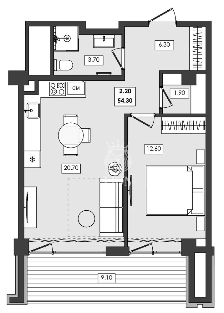 2-к апартаменты 54.3 м² 2 эт., Алушта