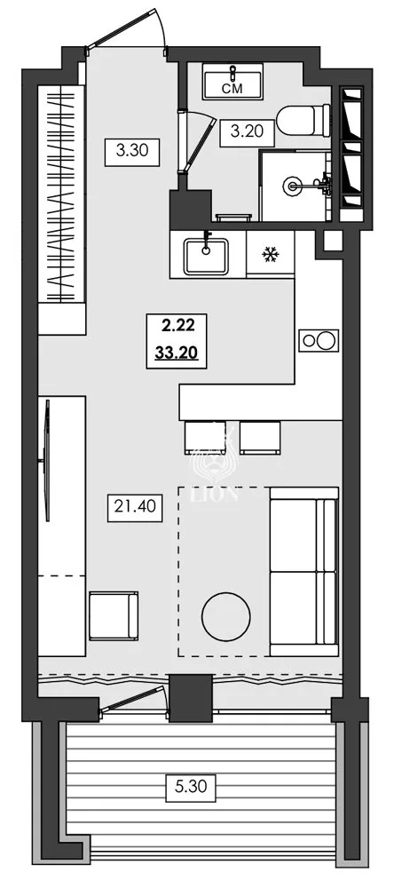 1-к апартаменты 33.2 м² 2 эт., Алушта