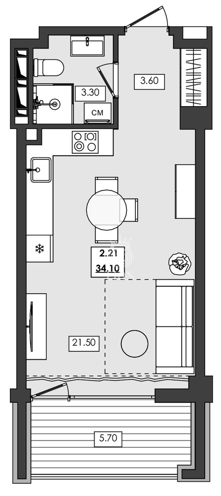 1-к апартаменты 34.1 м² 2 эт., Алушта