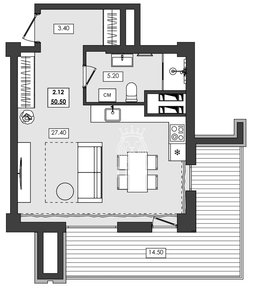 1-к апартаменты 50.5 м² 2 эт., Алушта