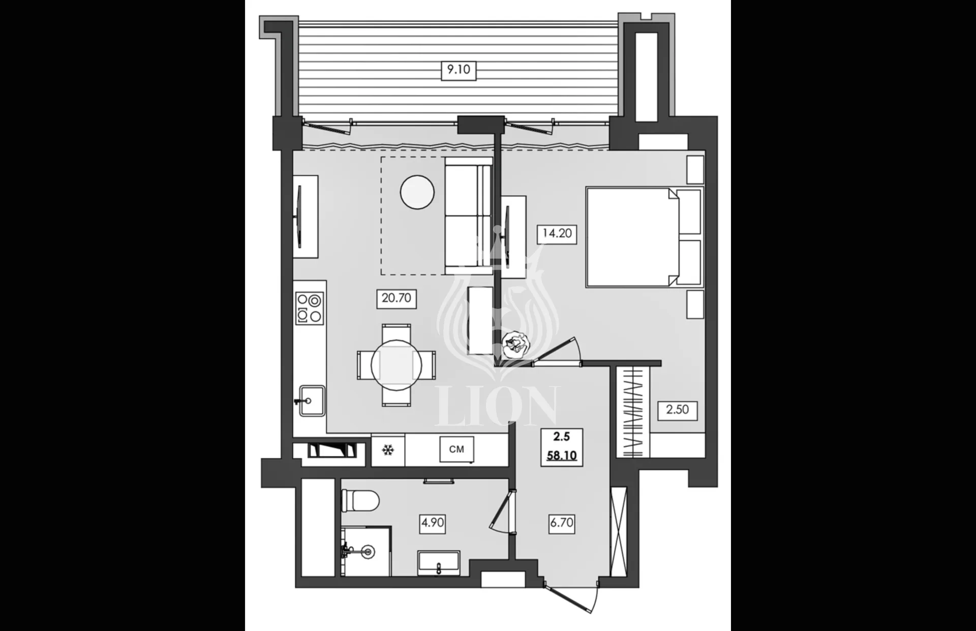 2-к апартаменты 58.1 м² 2 эт., Алушта